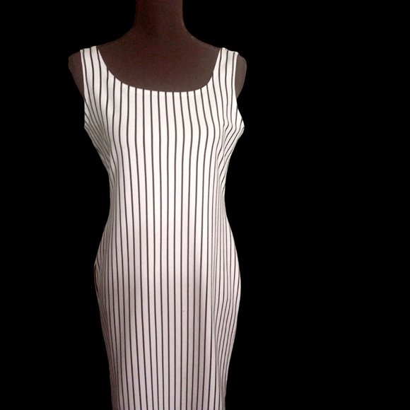 Black and White Stripe Sheath Dress, Fitted Dress, Size XL Dress, Popular Basic - Picture 8 of 9